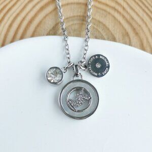 Crystal Logo Triple Charm - Michael Kors Silver Pendant Necklace